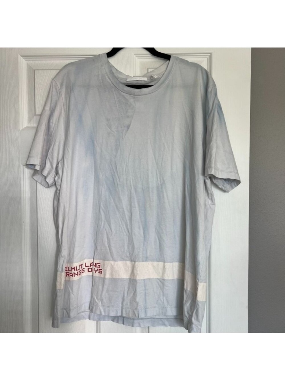 Helmut Lang Strange Days Graphic T-Shirt Light Blue Tie-Dye Size XL